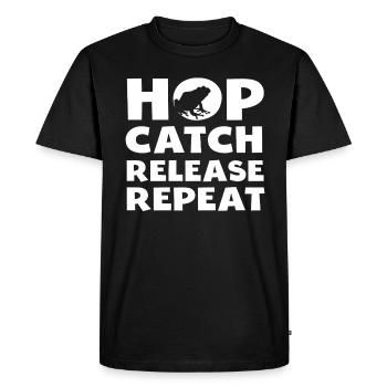 Hop Catch Release Repeat Frog Humor - Men's Premium Organic T-Shirt - black - Front - Nico (187cm)