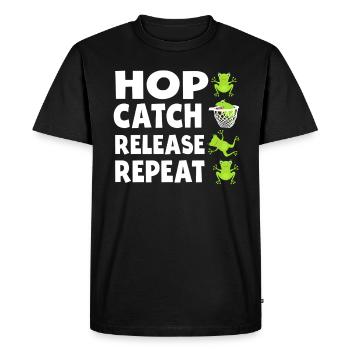 Hop Catch Release Repeat Frog Humor - Men's Premium Organic T-Shirt - black - Front - Nico (187cm)
