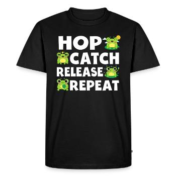 Hop Catch Release Repeat Frog Humor - Men's Premium Organic T-Shirt - black - Front - Nico (187cm)