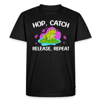 Hop Catch Release Repeat Frog Humor - Men's Premium Organic T-Shirt - black - Front - Nico (187cm)