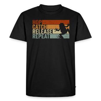 Hop Catch Release Repeat Frog Humor - Men's Premium Organic T-Shirt - black - Front - Nico (187cm)