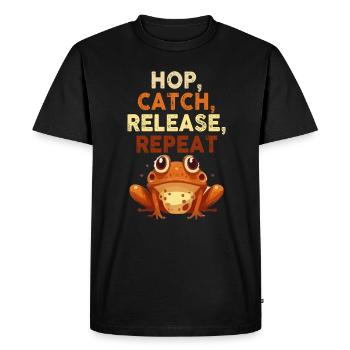 Hop Catch Release Repeat Frog Humor - Men's Premium Organic T-Shirt - black - Front - Nico (187cm)