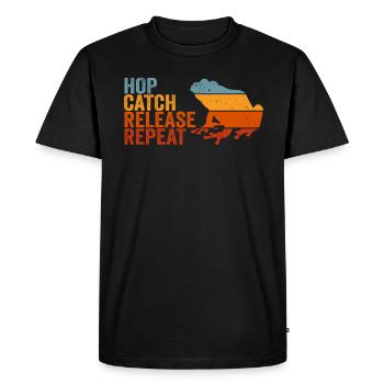 Hop Catch Release Repeat Frog Humor - Men's Premium Organic T-Shirt - black - Front - Nico (187cm)