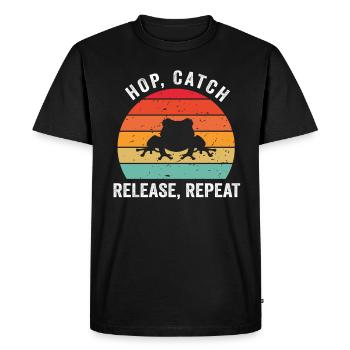 Hop Catch Release Repeat Frog Humor - Men's Premium Organic T-Shirt - black - Front - Nico (187cm)