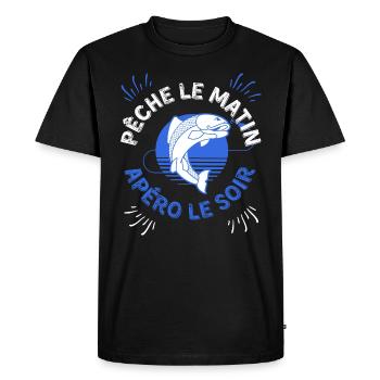 Pêche le matin, apéro le soir / Pêcheur - T-shirt Premium bio Homme - noir - Devant - Nico (187cm)