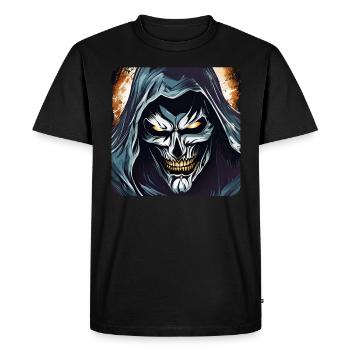 Crâne d’horreur souriant maléfique - T-shirt Premium bio Homme - noir - Devant - Nico (187cm)