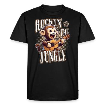 Rockin The Jungle Funny Monkey Joue de la guitare - T-shirt Premium bio Homme - noir - Devant - Nico (187cm)