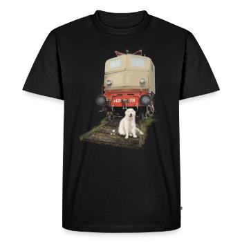 Golden Retriever with Train - Men's Premium Organic T-Shirt - black - Front - Nico (187cm)