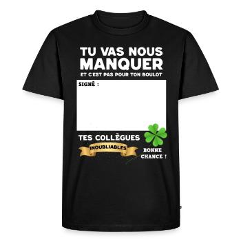 Départ De Collègue Idée Cadeau Signature Vêtement - T-shirt Premium bio Homme - noir - Devant - Nico (187cm)