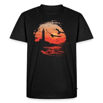 Mouette Oiseau De Mer Phare Coucher De Soleil - T-shirt Premium bio Homme - noir - Devant - Nico (187cm)