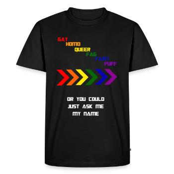 ASK ME MY NAME - Men's Premium Organic T-Shirt - black - Front - Nico (187cm)