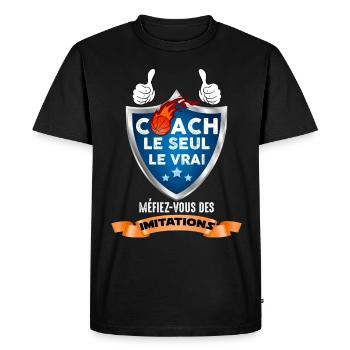 Coach basket humour Homme Basketball - T-shirt Premium bio Homme - noir - Devant - Nico (187cm)