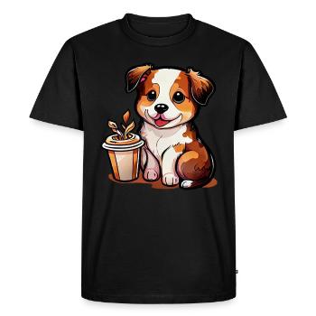 Chien avec café: le compagnon idéal - T-shirt Premium bio Homme - noir - Devant - Nico (187cm)