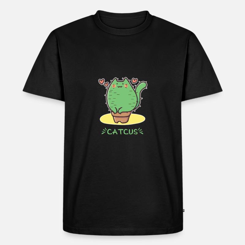Kaktus Katze - Männer Premium Bio T-Shirt - Schwarz