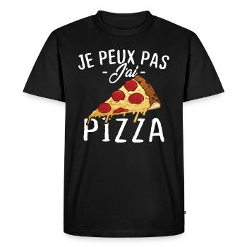 Je peux pas j'ai pizza - T-shirt Premium bio Homme - noir - Devant - Nico (187cm)