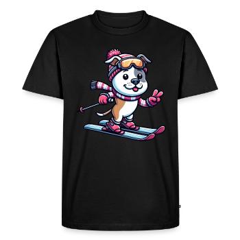 Winter Fun with Staffordshire Terrier - Skiing - Men's Premium Organic T-Shirt - black - Front - Nico (187cm)