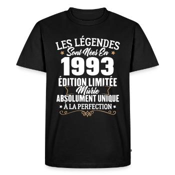 Cadeau d'anniversaire légendes sont nées en 1993 - T-shirt Premium bio Homme - noir - Devant - Nico (187cm)