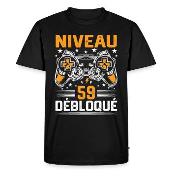 Niveau 59 débloqué / Anniversaire 59 ans gamer - T-shirt Premium bio Homme - noir - Devant - Nico (187cm)