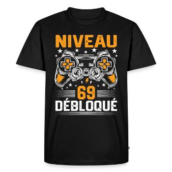 Niveau 69 débloqué / Anniversaire 69 ans gamer - T-shirt Premium bio Homme - noir - Devant - Nico (187cm)