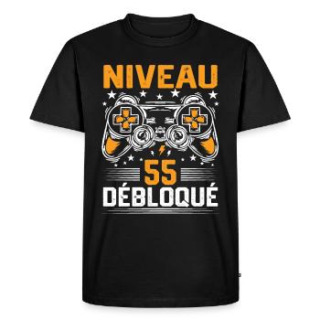 Niveau 55 débloqué / Anniversaire 55 ans gamer - T-shirt Premium bio Homme - noir - Devant - Nico (187cm)