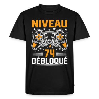 Niveau 74 débloqué / Anniversaire 74 ans gamer - T-shirt Premium bio Homme - noir - Devant - Nico (187cm)