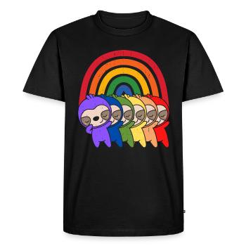 Paresseux arc-en-ciel colorés - T-shirt Premium bio Homme - noir - Devant - Nico (187cm)