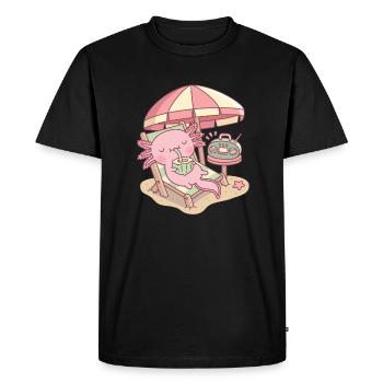 Mignon Axolotl relaxant à la plage - T-shirt Premium bio Homme - noir - Devant - Nico (187cm)