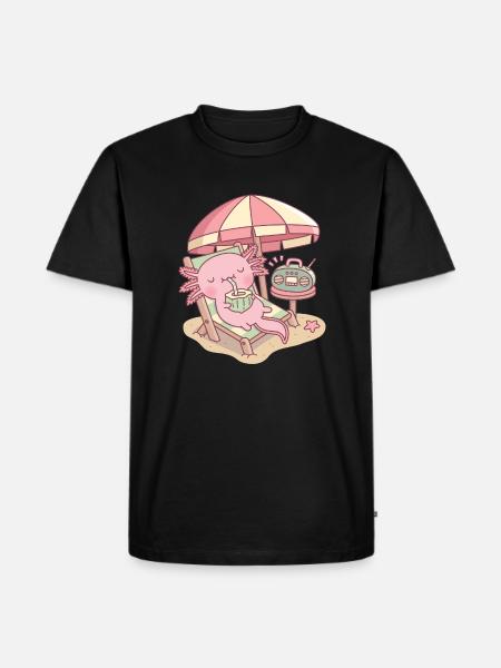 Cute Axolotl Relaxing At The Beach - Men's Premium Organic T-Shirt - black