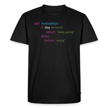 Motivational Coding Design - Men's Premium Organic T-Shirt - black - Front - Nico (187cm)