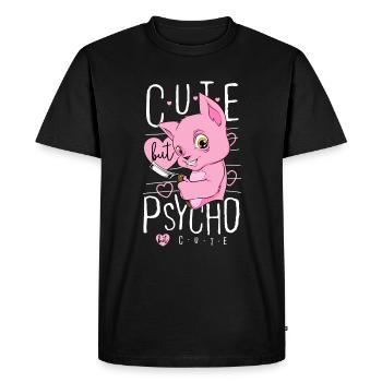 Cute but psycho. pink cat cat crazy crazy - Men's Premium Organic T-Shirt - black - Front - Nico (187cm)