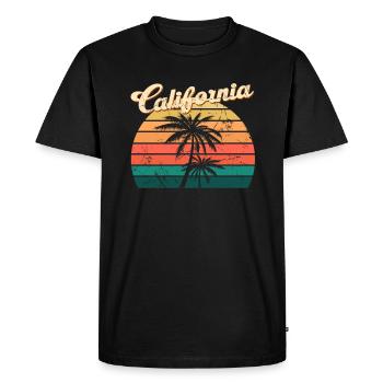 Vintage plage rétro Californie palmiers tropicaux - T-shirt Premium bio Homme - noir - Devant - Nico (187cm)