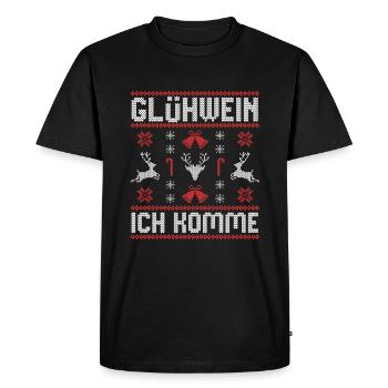 Weihnachten Glühwein ich komme Ugly Christmas - Männer Premium Bio T-Shirt - Schwarz - Vorne - Nico (187cm)