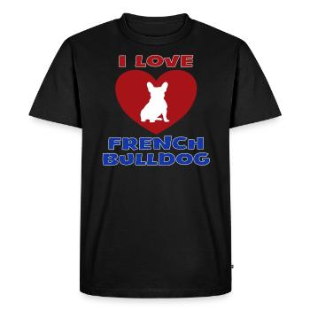 J’aime Bouledogue Français Chien Mignon - T-shirt Premium bio Homme - noir - Devant - Nico (187cm)
