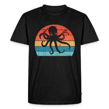 Pieuvre rétro - pieuvre au coucher du soleil - T-shirt Premium bio Homme - noir - Devant - Nico (187cm)