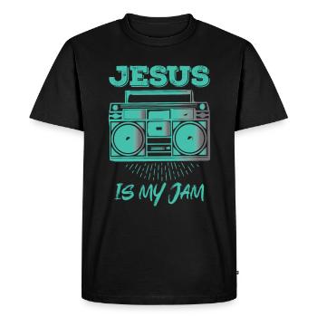 Jésus - Jésus est ma confiture - T-shirt Premium bio Homme - noir - Devant - Nico (187cm)