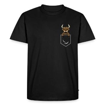 Highland cow in pocket - Men's Premium Organic T-Shirt - black - Front - Nico (187cm)