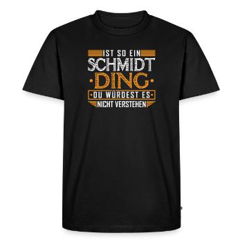 Familien Name Schmidt Geschenkidee - Männer Premium Bio T-Shirt - Schwarz - Vorne - Nico (187cm)