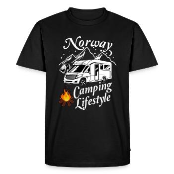 Mode de vie en camping en Norvège avec camping-car en vacances - T-shirt Premium bio Homme - noir - Devant - Nico (187cm)