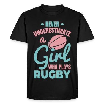 Joueuse de rugby filles - T-shirt Premium bio Homme - noir - Devant - Nico (187cm)