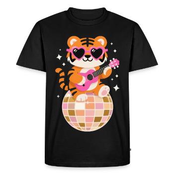 Drôle de tigre disco danse boule groovy des années 80 - T-shirt Premium bio Homme - noir - Devant - Nico (187cm)