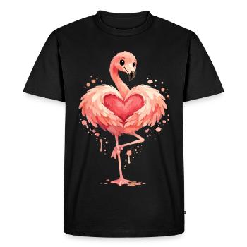 Flamingo with Heart | Cute Pink Animal Gift - Men's Premium Organic T-Shirt - black - Front - Nico (187cm)