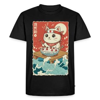 Bouillie de semoule au chat de Kawaii - T-shirt Premium bio Homme - noir - Devant - Nico (187cm)