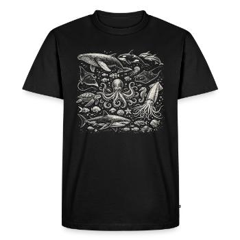 Vintage Ocean: Sea Animal Engraving - Men's Premium Organic T-Shirt - black - Front - Nico (187cm)