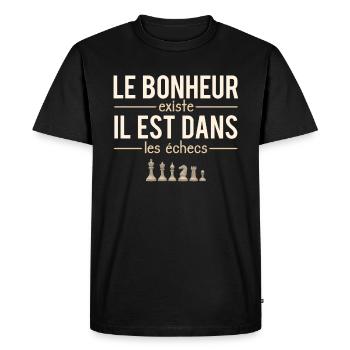 Le Bonheur Existe il Est Dans Les Échecs Humour - T-shirt Premium bio Homme - noir - Devant - Nico (187cm)