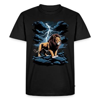 Un lion pendant un orage - T-shirt Premium bio Homme - noir - Devant - Nico (187cm)