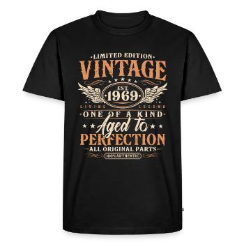 Vintage, 1969, Vintage Born, Cadeau d’anniversaire - T-shirt Premium bio Homme - noir - Devant - Nico (187cm)