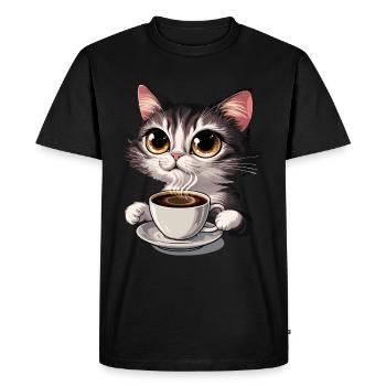 Café Amour Cat Design - T-shirt Premium bio Homme - noir - Devant - Nico (187cm)