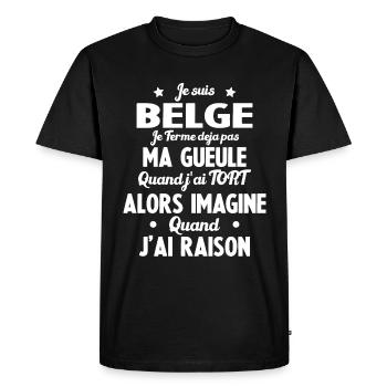 Je suis Belge - Je ferme pas ma gueule - T-shirt Premium bio Homme - noir - Devant - Nico (187cm)