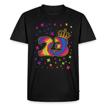 Tie-dye Fête d’anniversaire 23 ans Célébrant - T-shirt Premium bio Homme - noir - Devant - Nico (187cm)