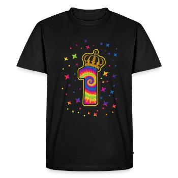 Batik-1. Fête d’anniversaire Célébrant de 1 an - T-shirt Premium bio Homme - noir - Devant - Nico (187cm)